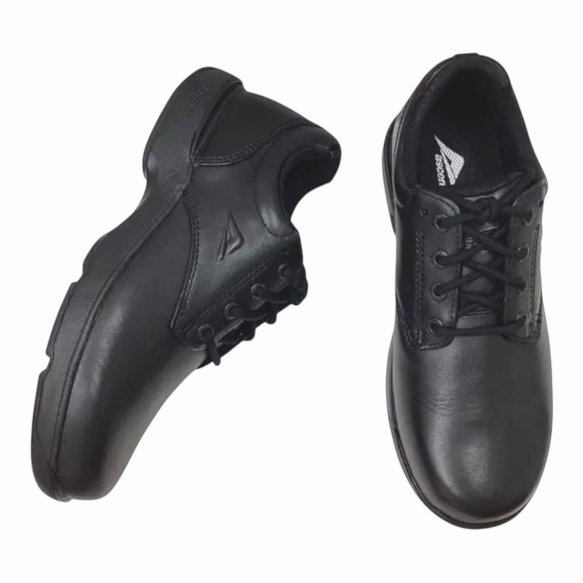The Shoe Shop Ascent Apex youth black leather school shoes with lace-up closure and durable rubber soles