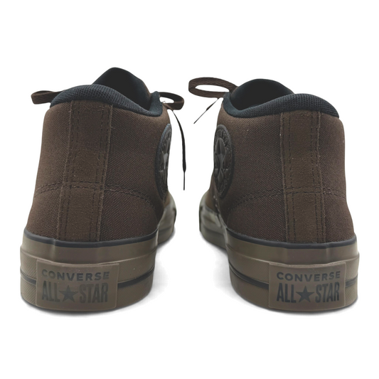 The Shoe Shop Chuck Taylor Malden Street mid-top sneakers in dark brown canvas and suede with black rubber soles.