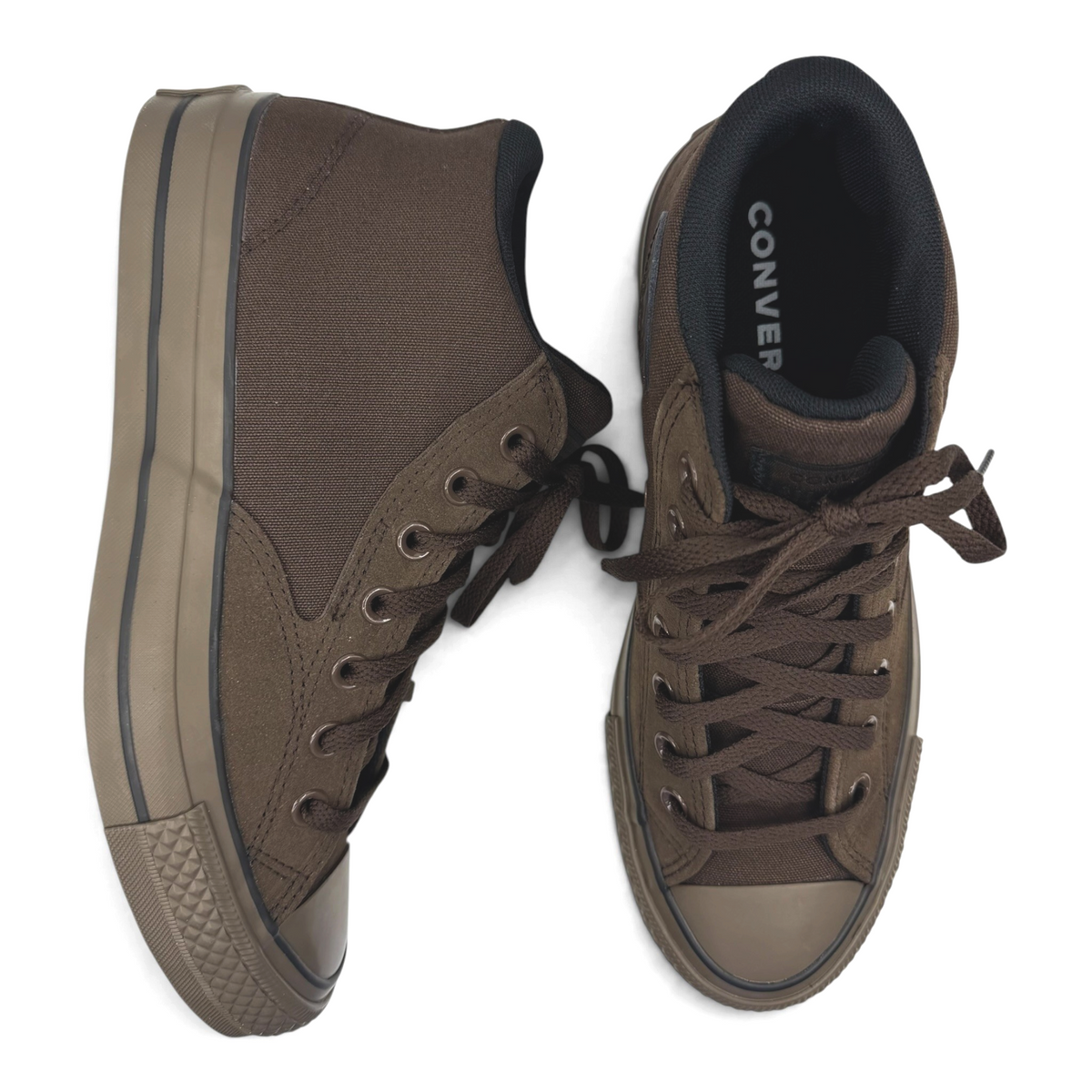 The Shoe Shop Converse Chuck Taylor Malden Street mid-top sneakers in dark brown canvas and suede with padded collar.