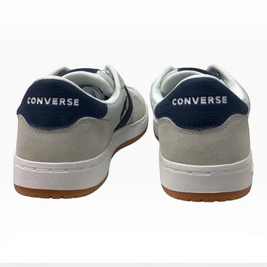 The Shoe Shop Converse S25 sneakers in grey faux nubuck with navy heel tabs and white cupsole construction.