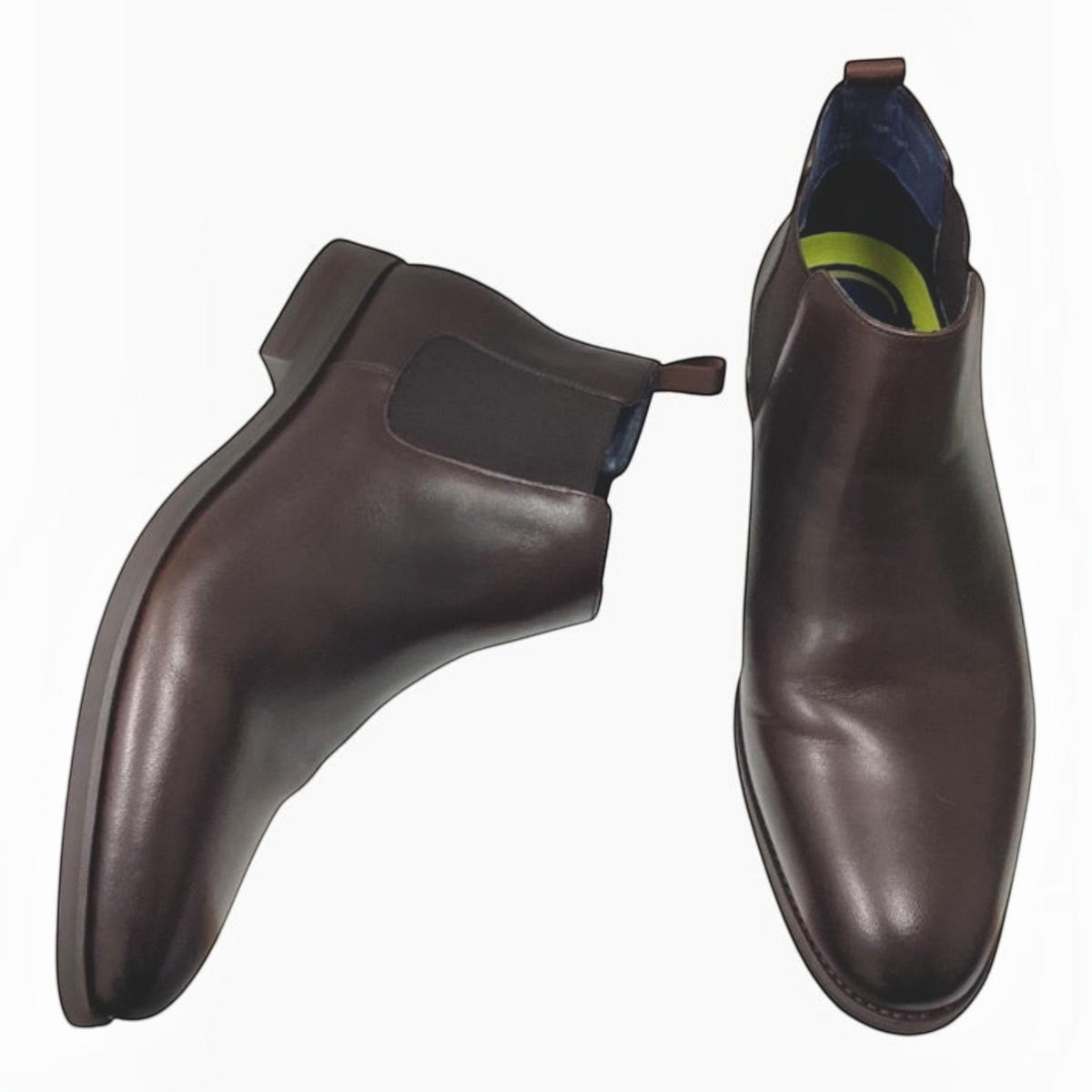 The Shoe Shop Florsheim Ceduna dark brown leather Chelsea boots with a plain toe and elastic side panels.