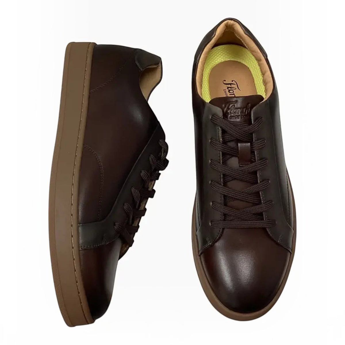 The Shoe Shop Florsheim Monopoli dark brown leather low-top sneakers with lace-up design and cushioned collar