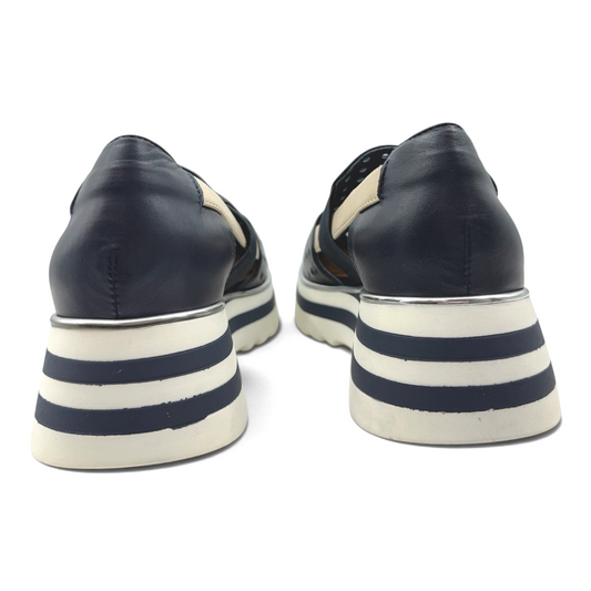 The Shoe Shop Gap casual flat shoes in navy and white with a striped platform sole and perforated leather upper.