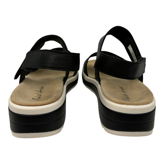 The Shoe Shop Hanza black leather slingback sandals with adjustable straps and cushioned orthotic footbeds