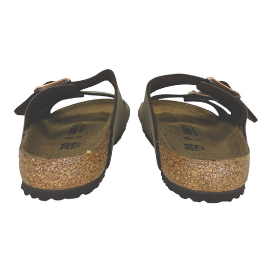 The Shoe Shop kids Arizona Birkibuc sandals in brown with cork-latex footbeds and adjustable metal buckles