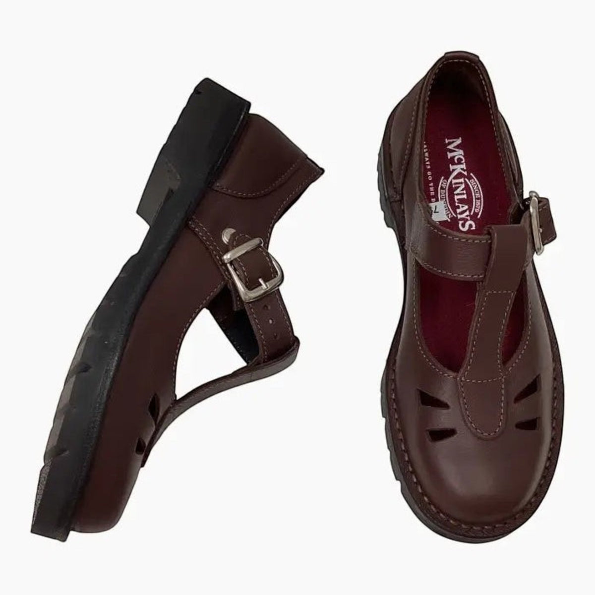 The Shoe Shop McKinlays Karen brown leather T-bar school shoes with a wide fit and durable PVC outsole