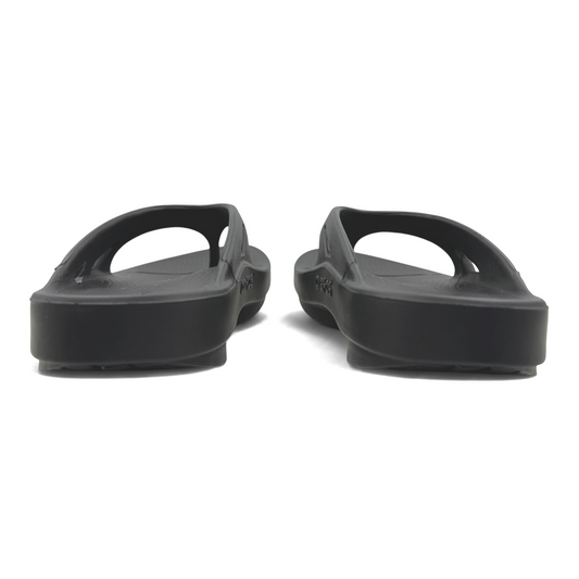 The Shoe Shop OOriginal J black recovery flip flops showing the thick cushioned heel and arch support design