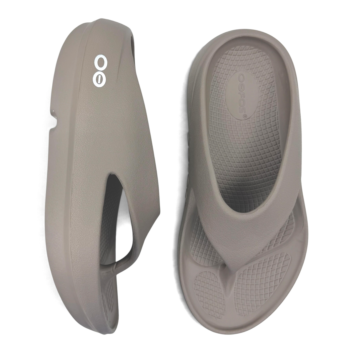 The Shoe Shop OOriginal Plus recovery thong sandals in matte brown with textured footbed and side logo detail