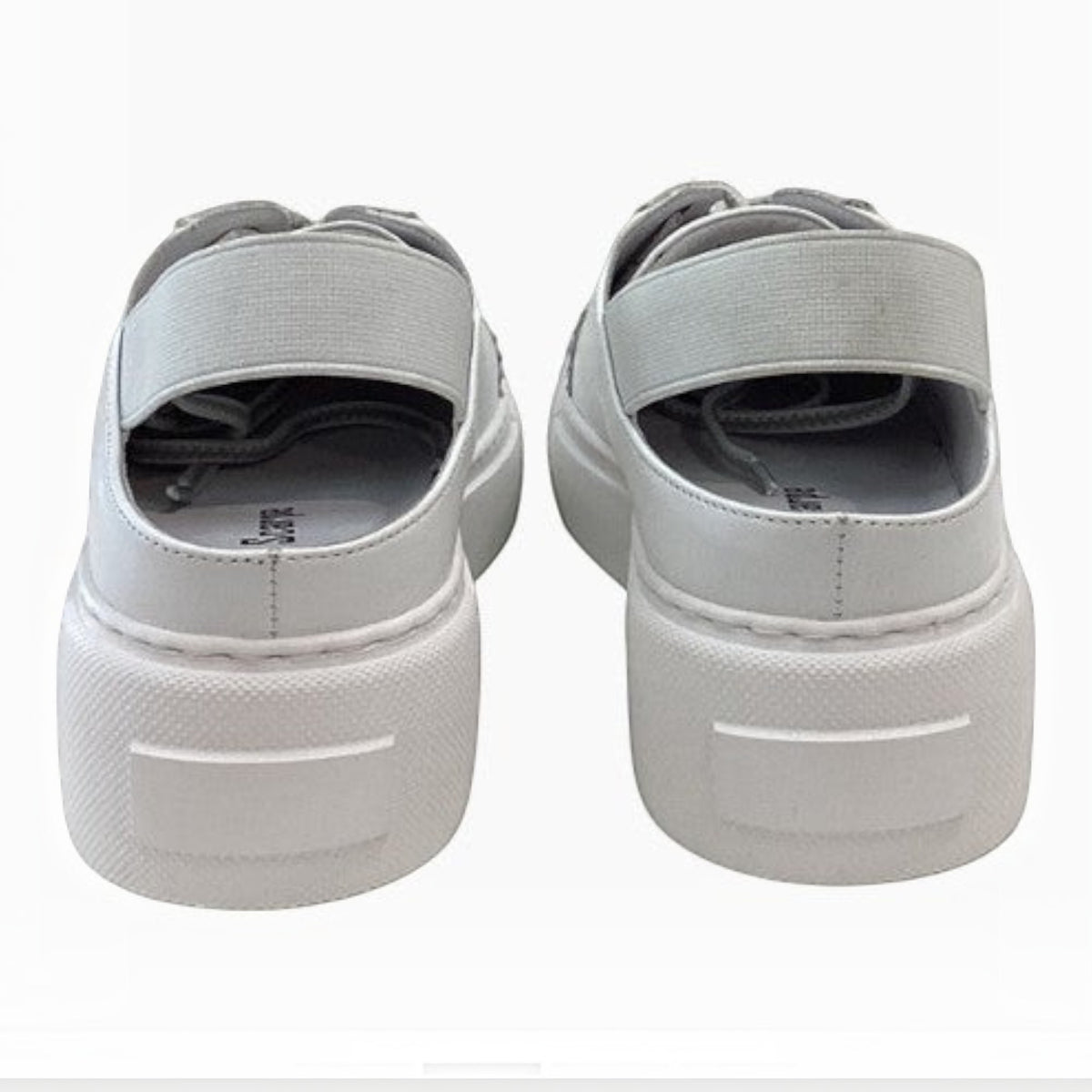 The Shoe Shop Racon white slingback sneakers with thick platform soles and elastic heel straps
