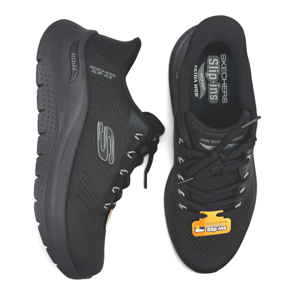 The Shoe Shop Skechers Slip-ins Arch Fit extra wide black athletic sneakers with breathable mesh upper