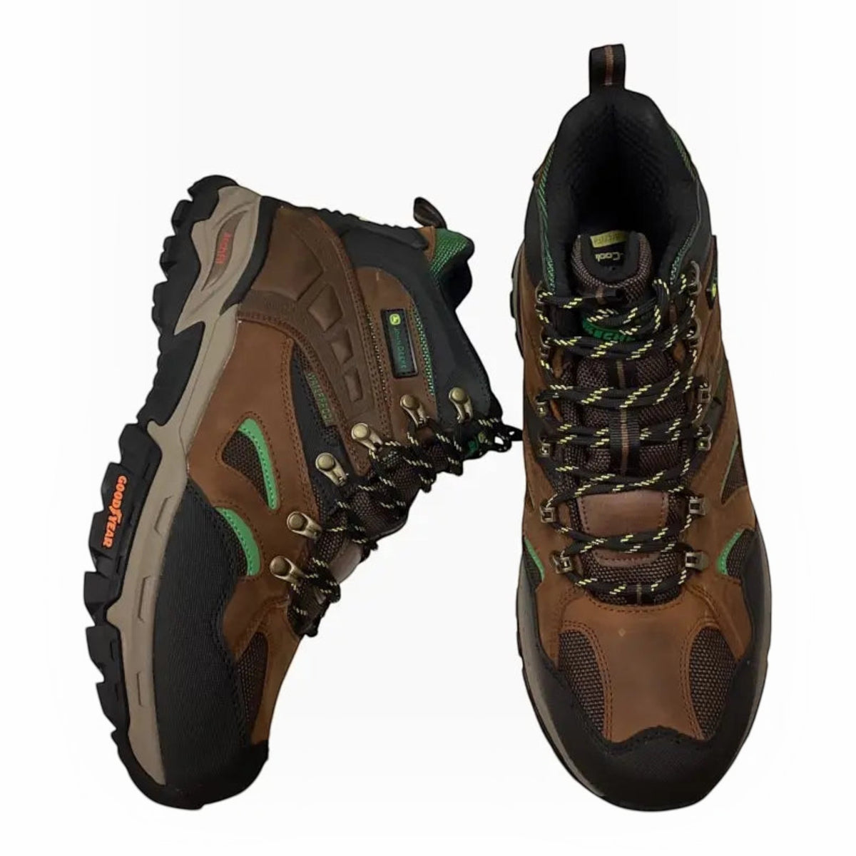 The Shoe Shop Skechers x John Deere Arch Fit Tarver waterproof brown leather and mesh hiking boots with lace-up front.