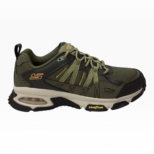 The Shoe Shop Skechers Skech-Air Envoy trail sneaker in olive green leather and mesh with Goodyear rubber outsole.