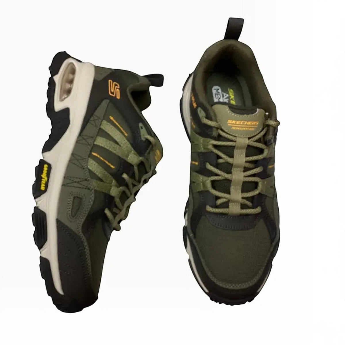The Shoe Shop Skechers Skech-Air Envoy trail sneakers in olive green leather and synthetic with Goodyear rubber soles.