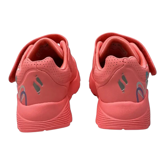 The Shoe Shop Skechers Uno Lite sneakers in pink synthetic leather with graffiti heart details and wedge midsole.