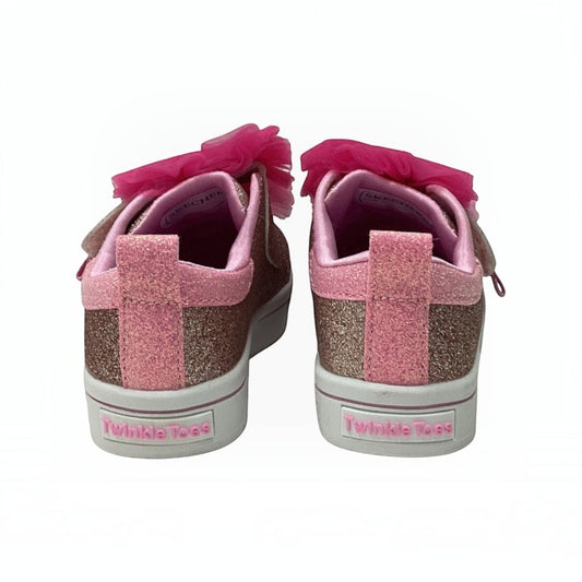 The Shoe Shop Twinkle Toes Twi-Lites 2.0 glitter sneakers in pink with tulle bow detail and back logo