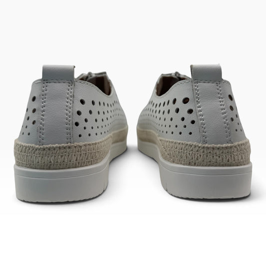 The Shoe Shop New Mercury white leather sneakers with perforated detailing and a woven jute espadrille midsole