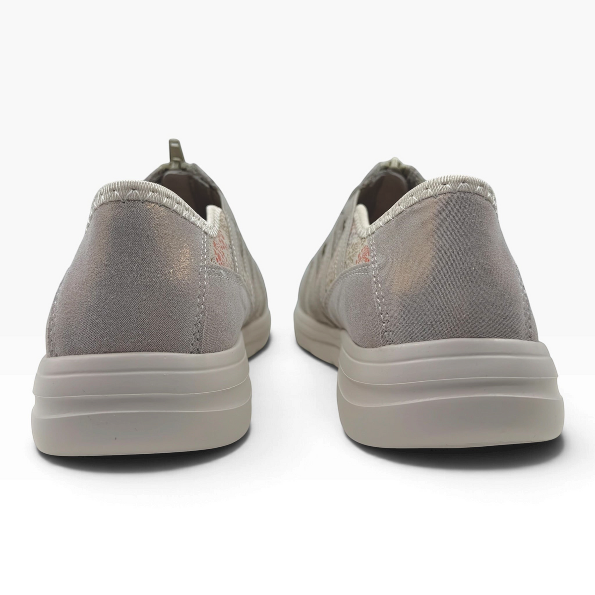 The Shoe Shop Callum casual flat shoes in grey suede with floral textile details and a lightweight cushioned sole
