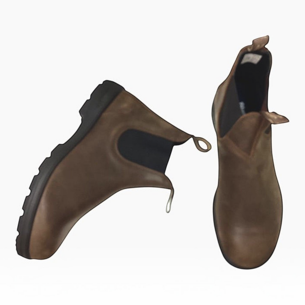 The Shoe Shop 1609 antique brown leather Chelsea boots with black elastic side panels and durable TPU outsoles.