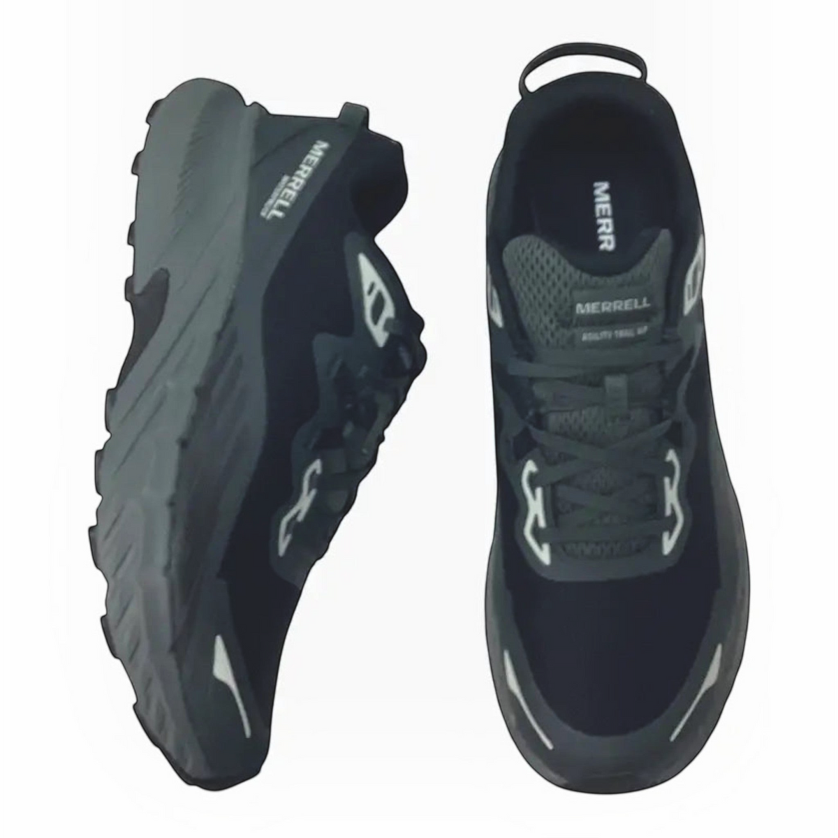 The Shoe Shop Agility Trail WP mens waterproof trail running shoes in black with grey accents and lugged outsoles.