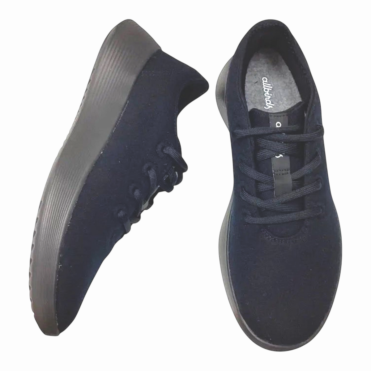 The Shoe Shop Allbirds Wool Runner mens sneakers in black merino wool with a cushioned sole and lace-up design.