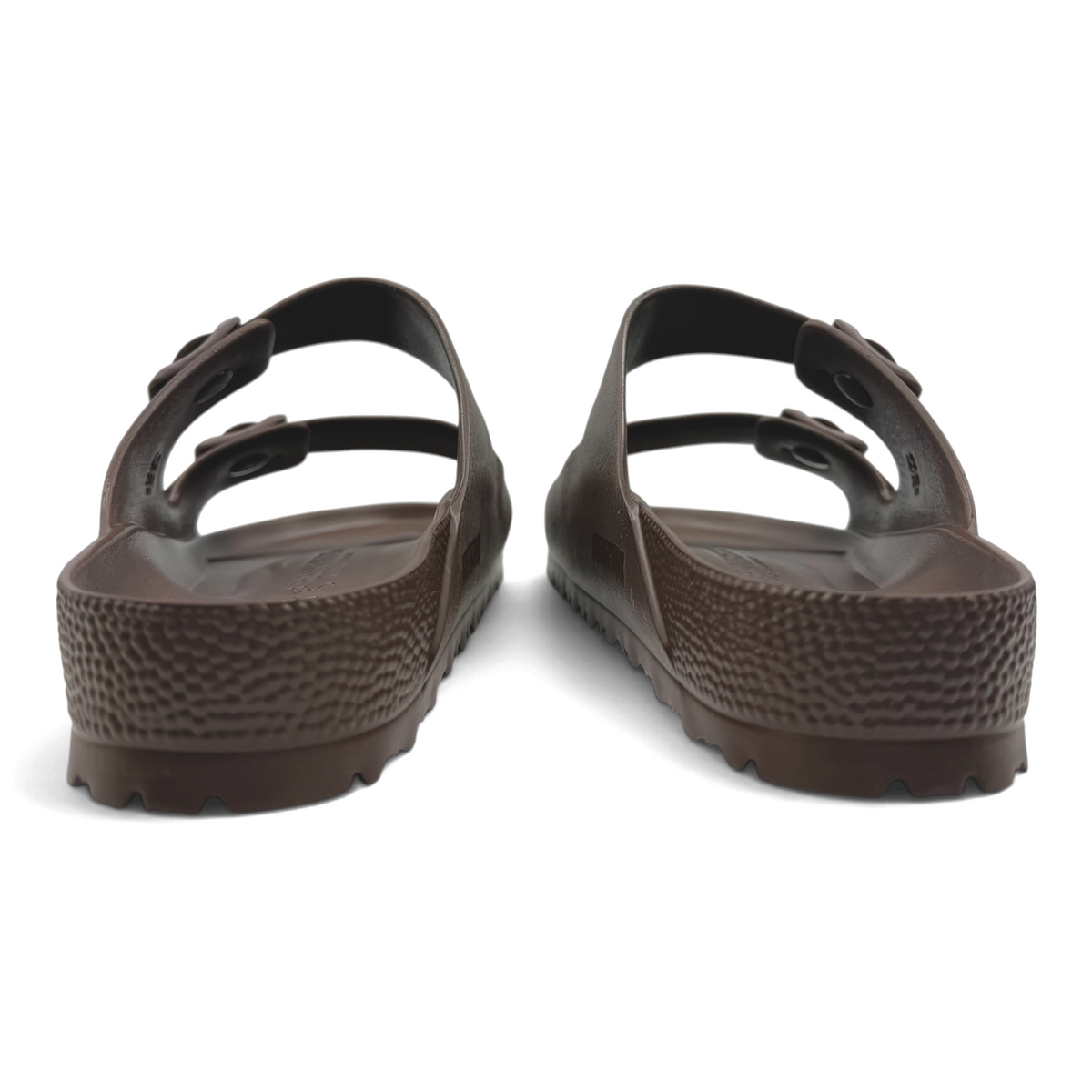The Shoe Shop Arizona Eva waterproof brown sandals viewed from the back showing the anatomical footbed