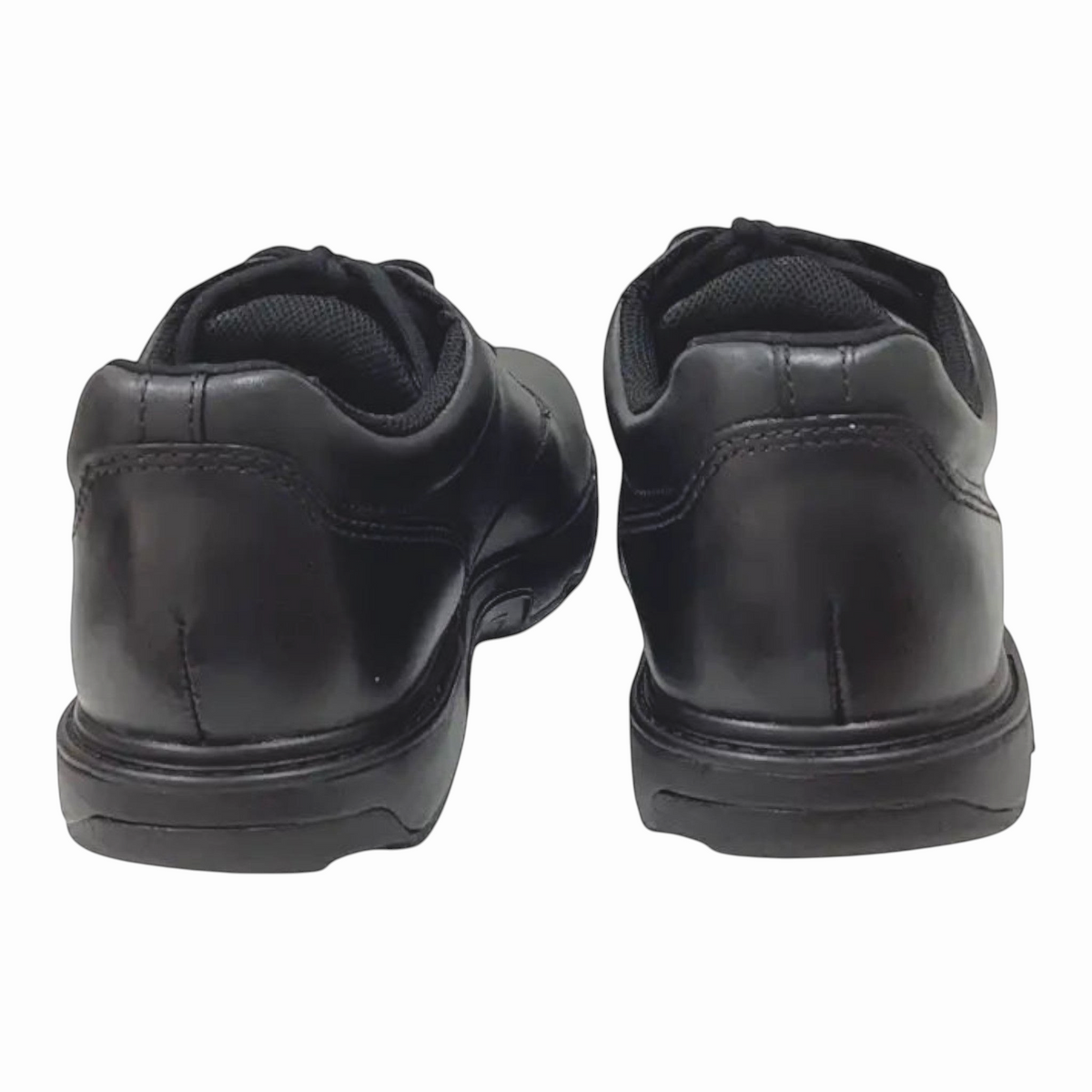 The Shoe Shop Ascent Apex youth black leather school shoes with heel stabiliser and durable rubber sole, rear view