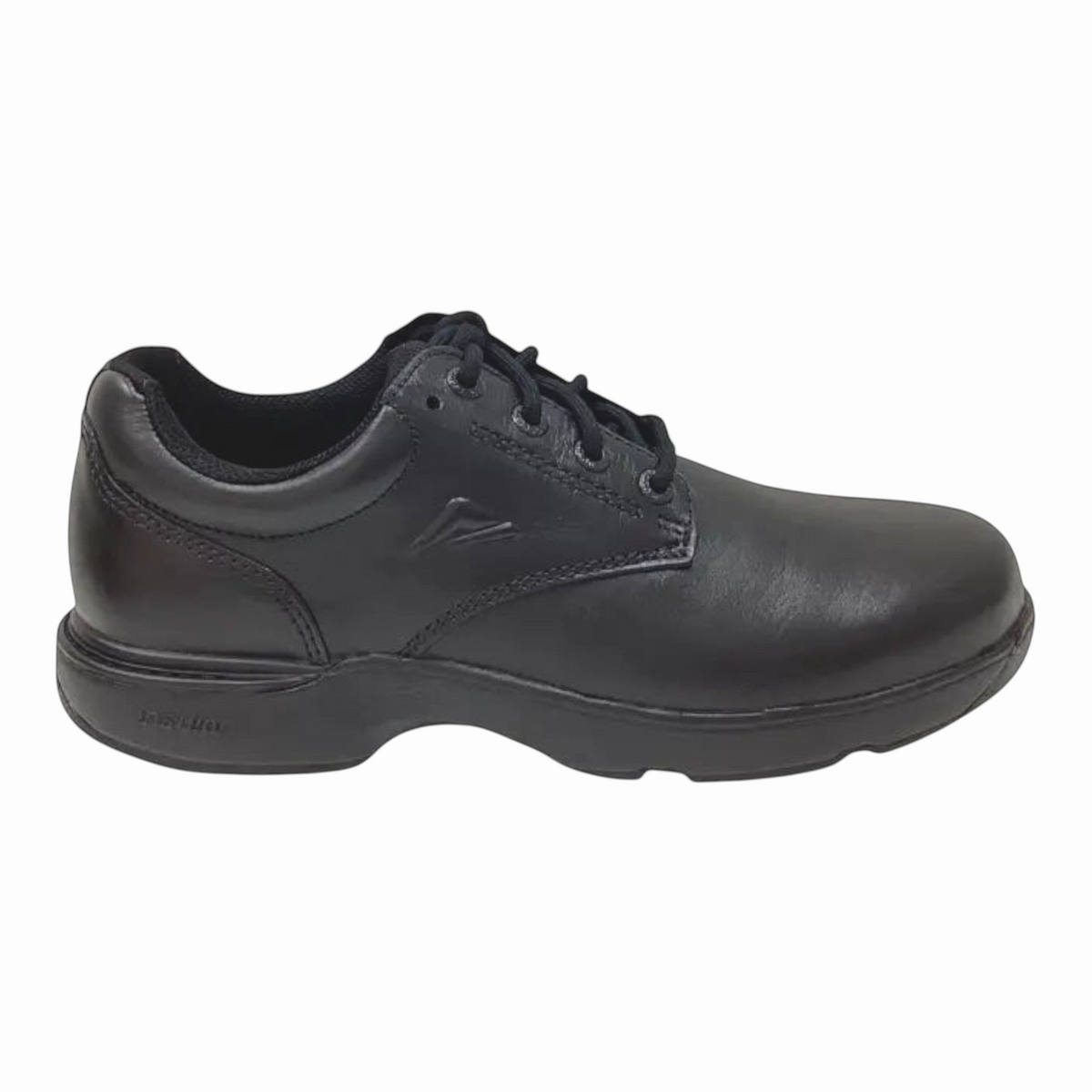 The Shoe Shop Ascent Apex youth school shoe in black full-grain leather with a durable rubber sole and lace-up design.