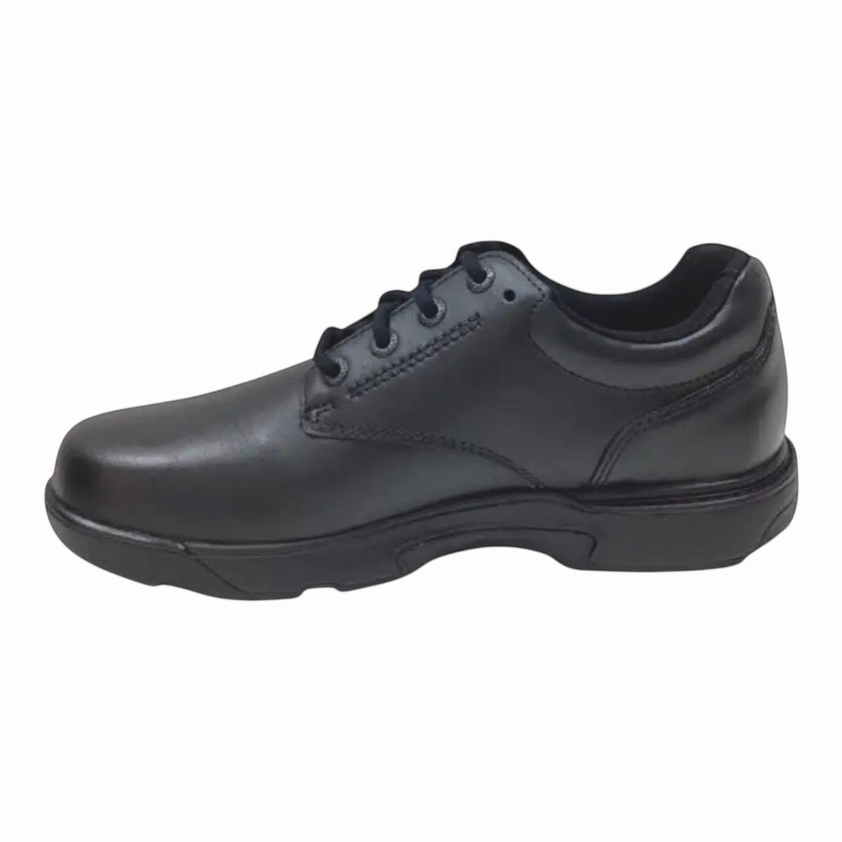 The Shoe Shop Ascent Apex youth school shoe in black full-grain leather with durable rubber sole and lace-up design.