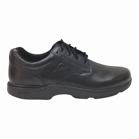 The Shoe Shop Ascent Apex Senior D black leather school shoe with durable rubber outsole and cushioned support.