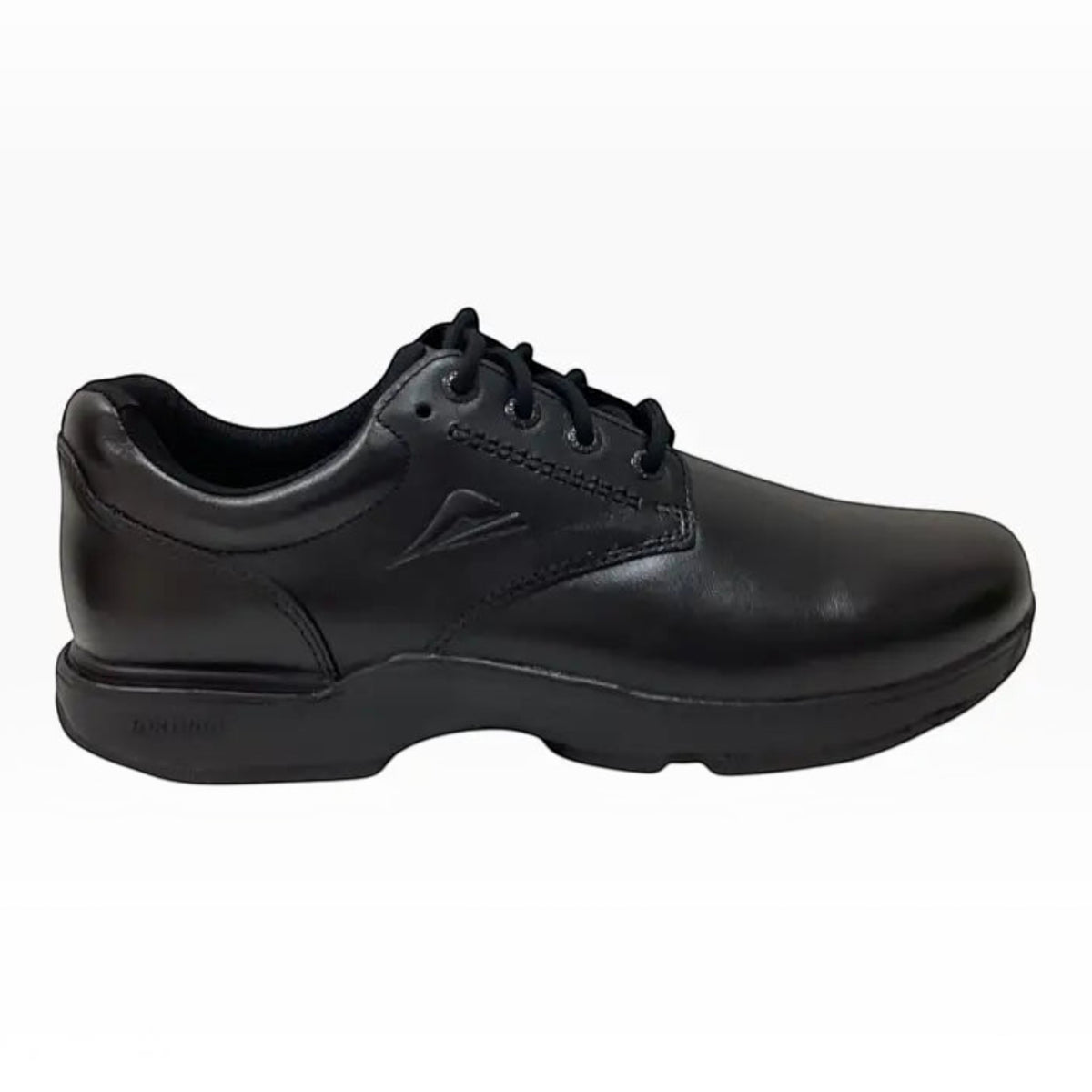 The Shoe Shop Ascent Apex Wide 2E black leather school shoe with durable rubber sole and arch support.