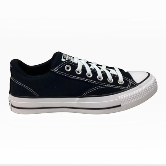 The Shoe Shop Converse Malden Street low-top sneaker in black canvas and suede with white laces and rubber sole.