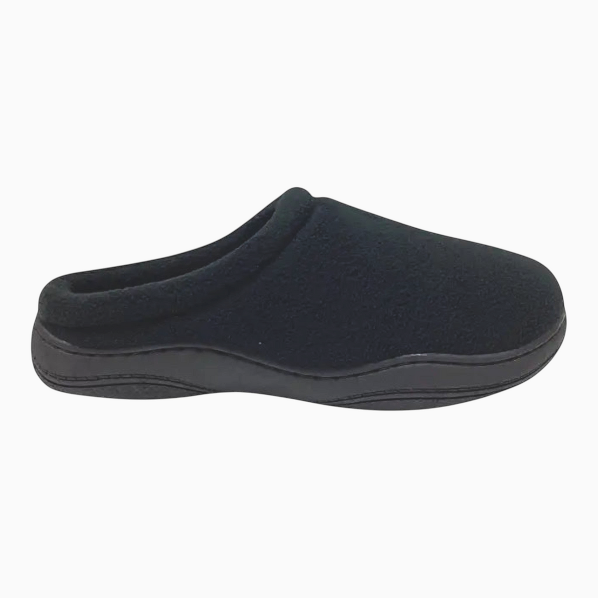The Shoe Shop Suzie black polar fleece clog slipper with a cushioned insole and slip-on design