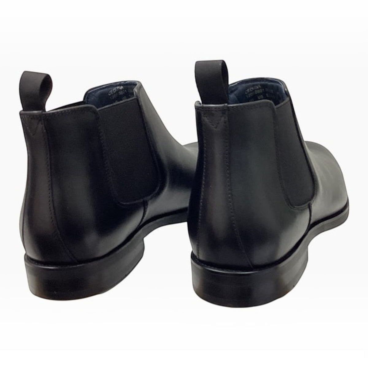 The Shoe Shop Florsheim Cumulus black leather chelsea boots showing rear view with pull tabs and elastic side panels