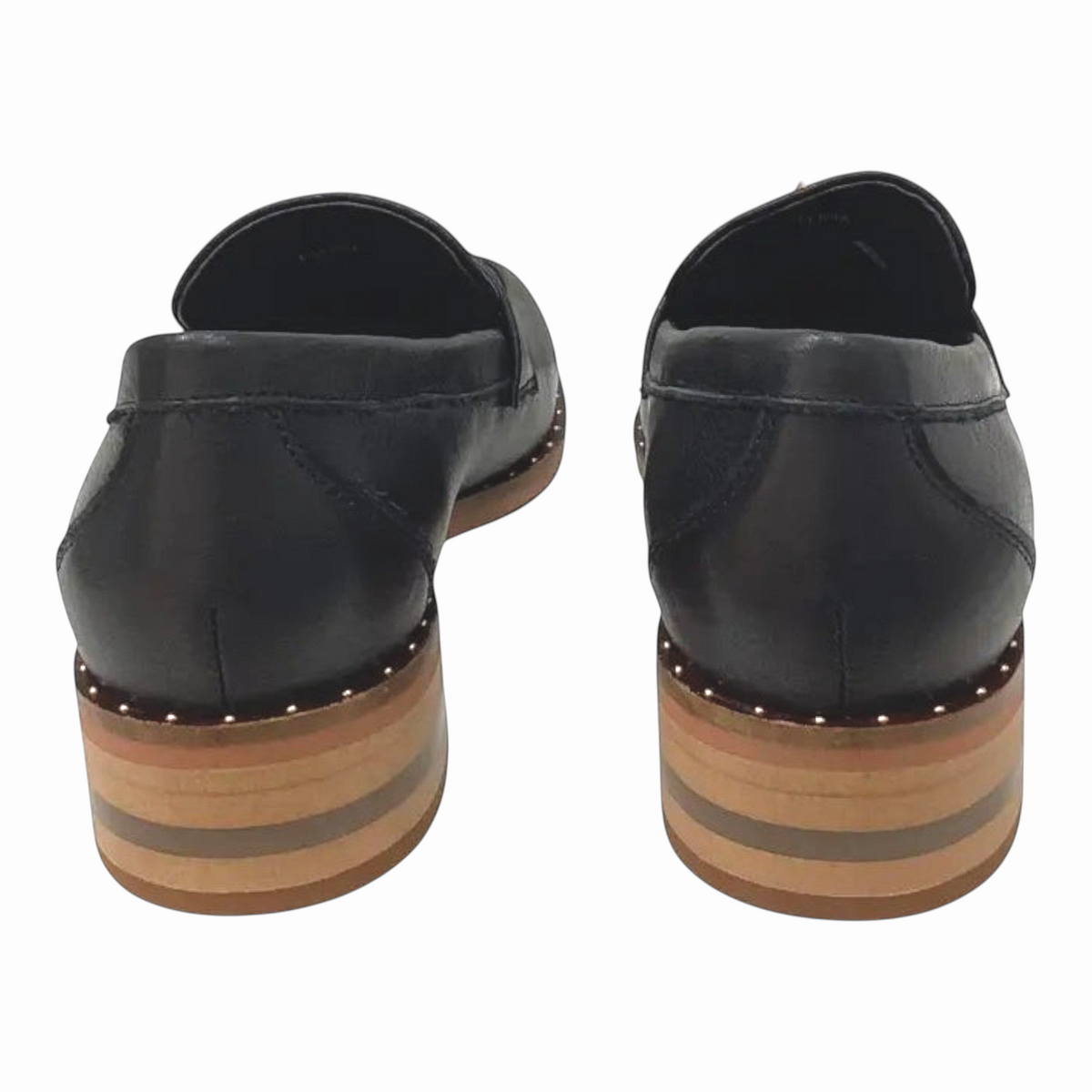 The Shoe Shop Django & Juliette Fillipia black leather loafers with studded detailing and low stacked heels