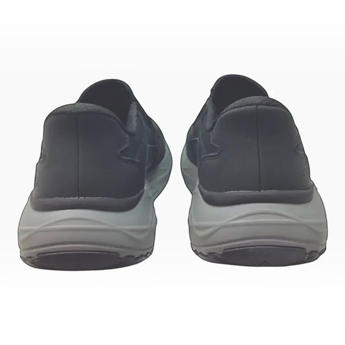 The Shoe Shop Skechers Arch Fit Maverick Redford black slip-on shoes, rear view showing grey cushioned rubber soles.