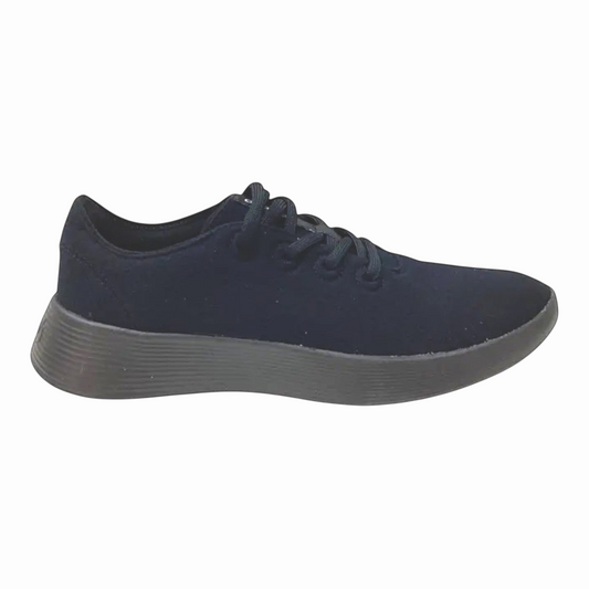 The Shoe Shop black merino wool runner sneaker with a lightweight cushioned sole for everyday casual wear