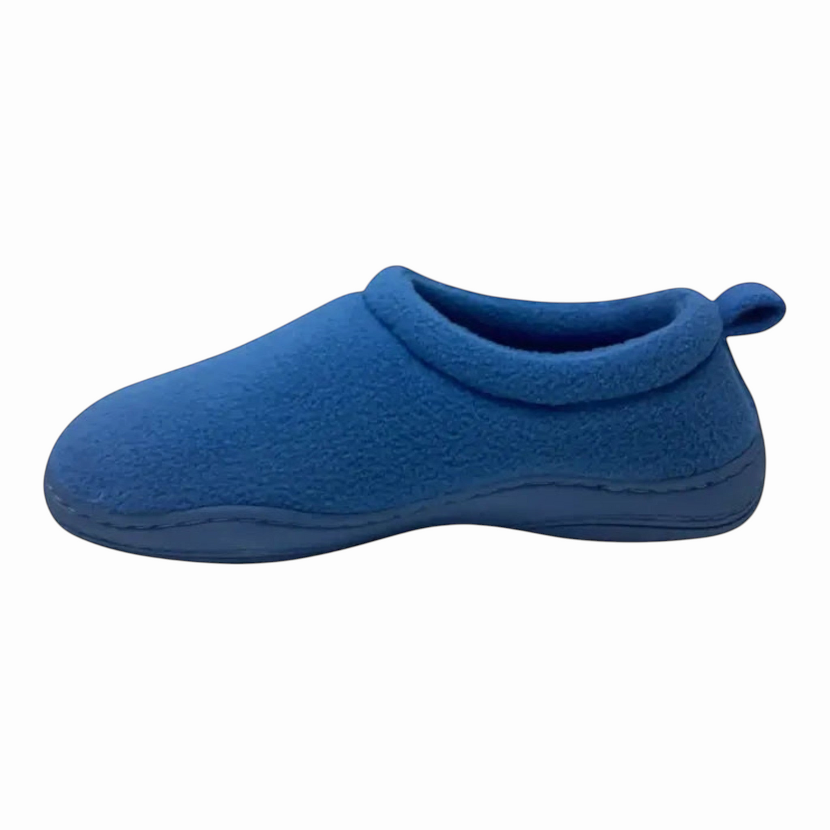 The Shoe Shop Suzie Slipper in blue double polar fleece with a slip-on design and cushioned insole.