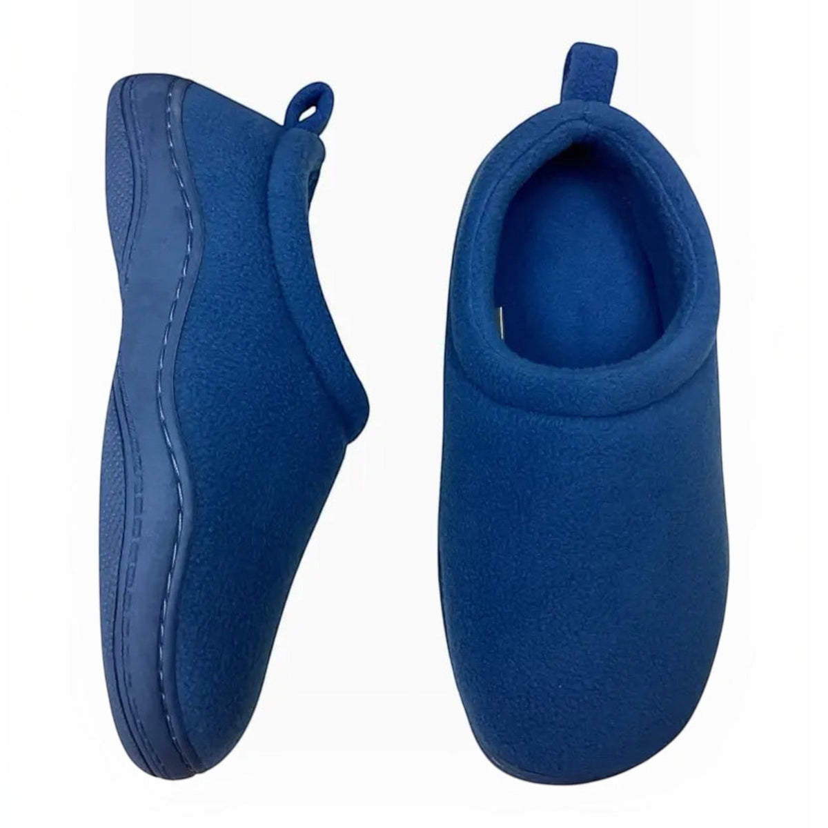 The Shoe Shop Suzie Slipper in blue polar fleece with a cushioned insole and easy slip-on design