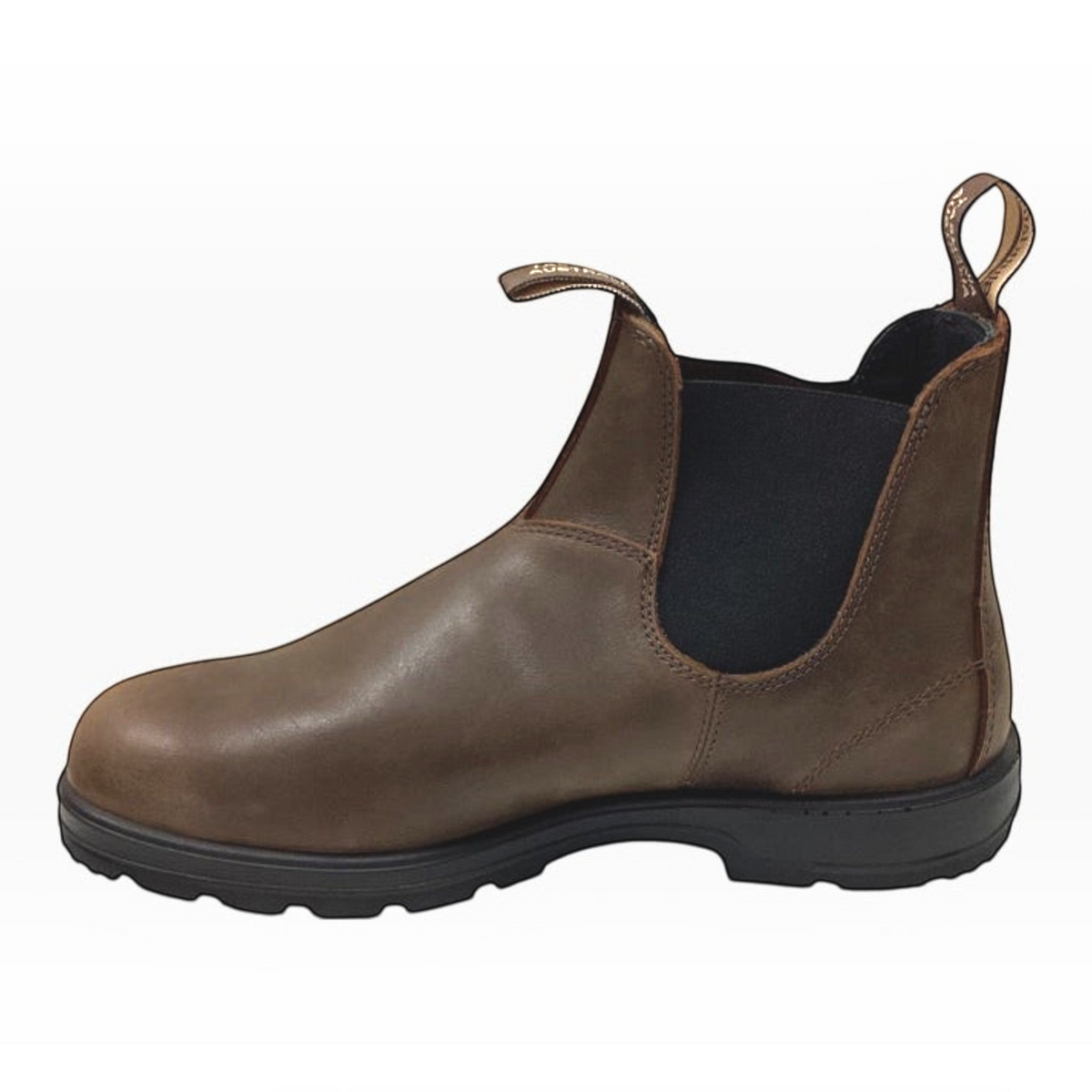 The Shoe Shop Blundstone 1609 ankle boot in antique brown leather with black elastic sides and a durable TPU outsole.
