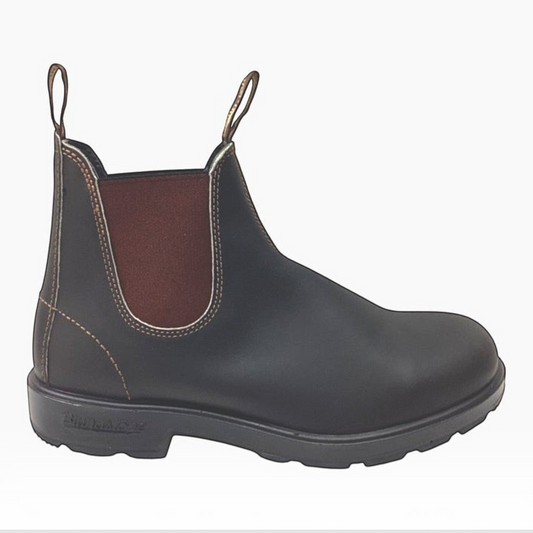 The Shoe Shop Blundstone 500 unisex brown leather Chelsea boot with elastic side panels and durable rubber sole.