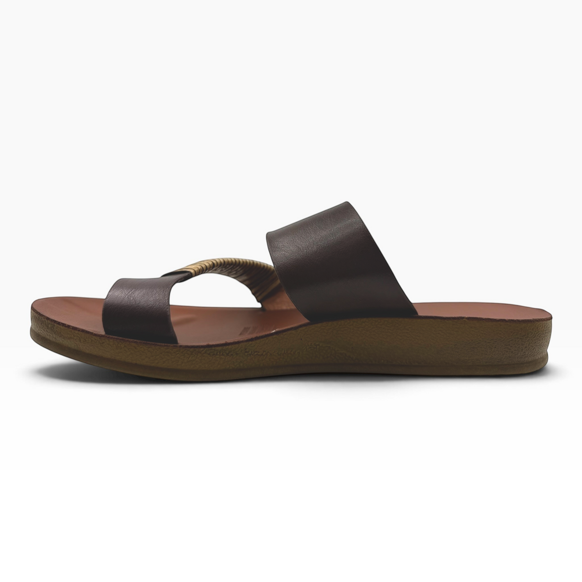 The Shoe Shop Bria sandal in dark brown with a natural bamboo-wrapped toe strap and a comfortable 20mm heel.