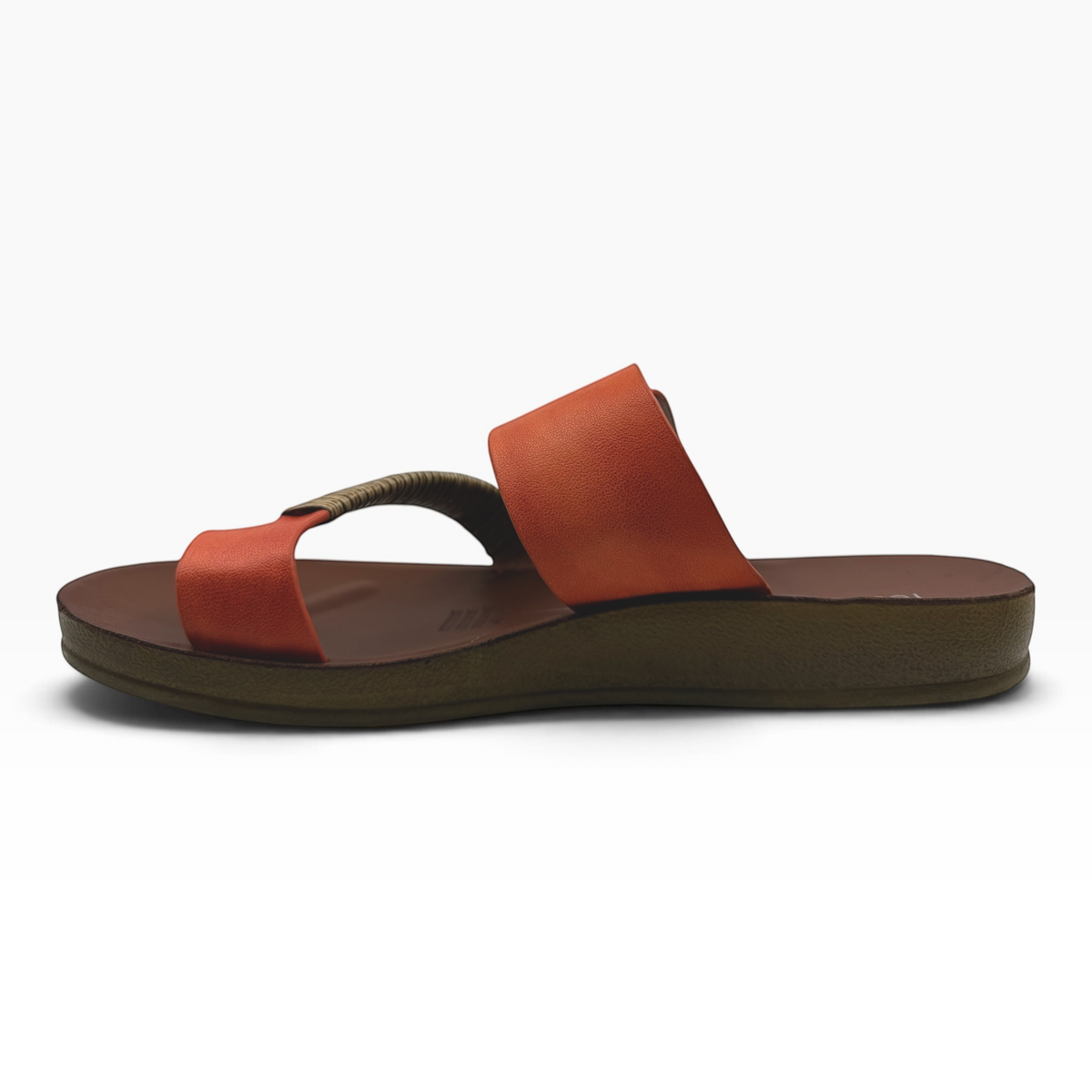 The Shoe Shop Bria sandal in rust orange with a natural bamboo-wrapped toe strap and a comfortable 20mm heel.