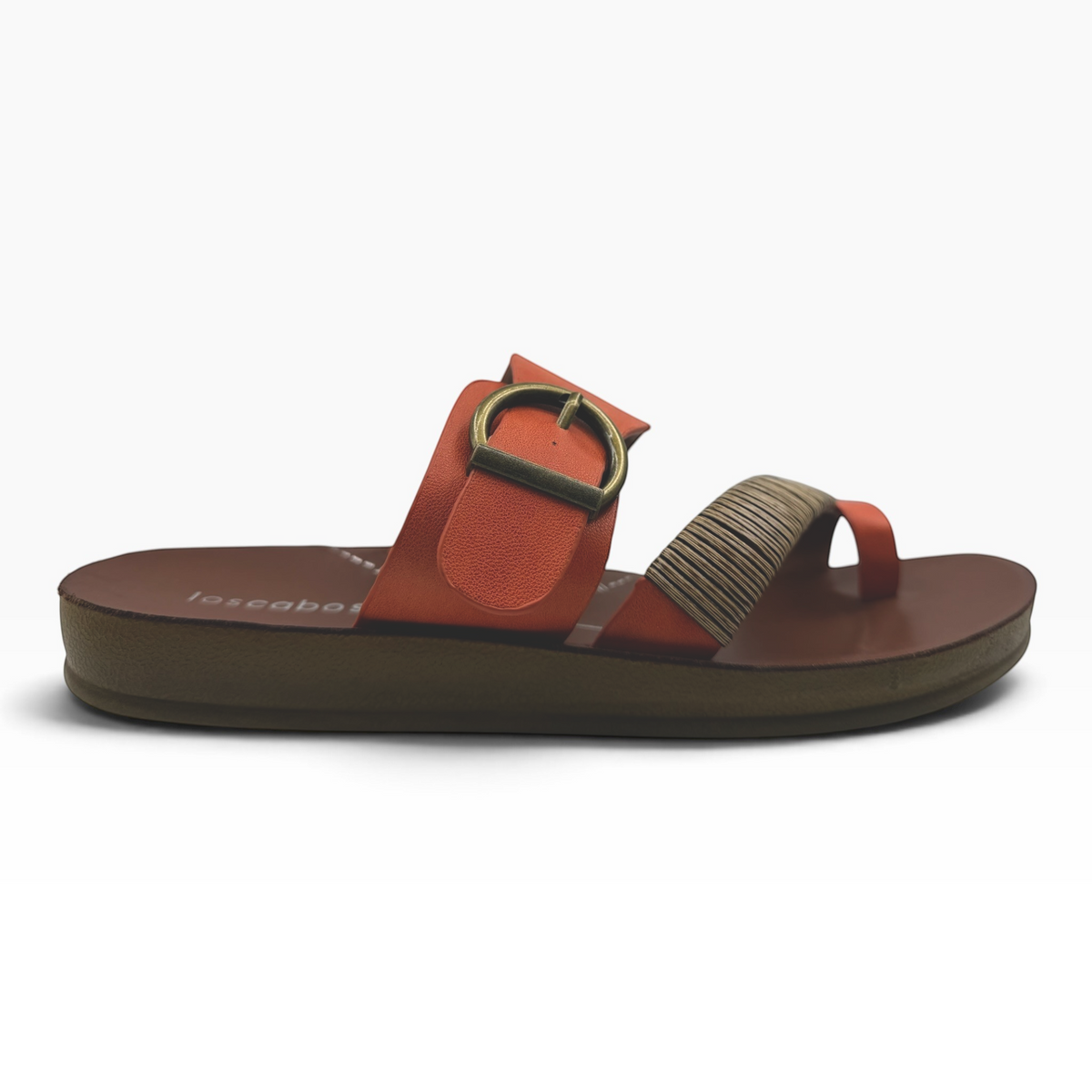 The Shoe Shop Bria sandal in tan with a bamboo-wrapped toe strap, antique buckle, and a comfortable 20mm heel.