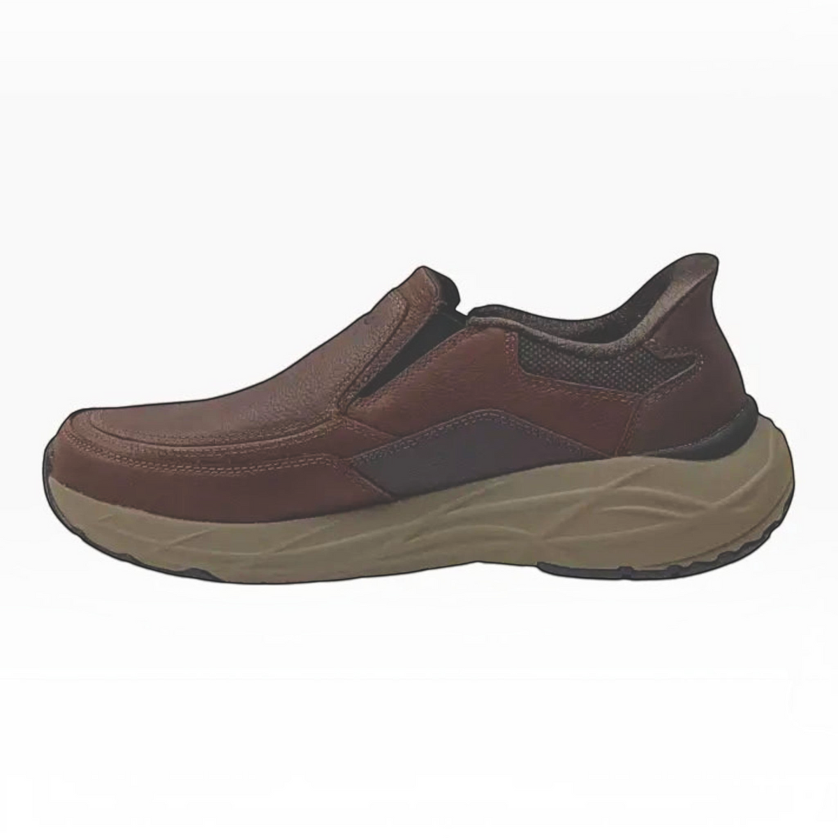 The Shoe Shop Skechers Arch Fit Maverick Redford brown leather slip-on shoe with a supportive rubber sole