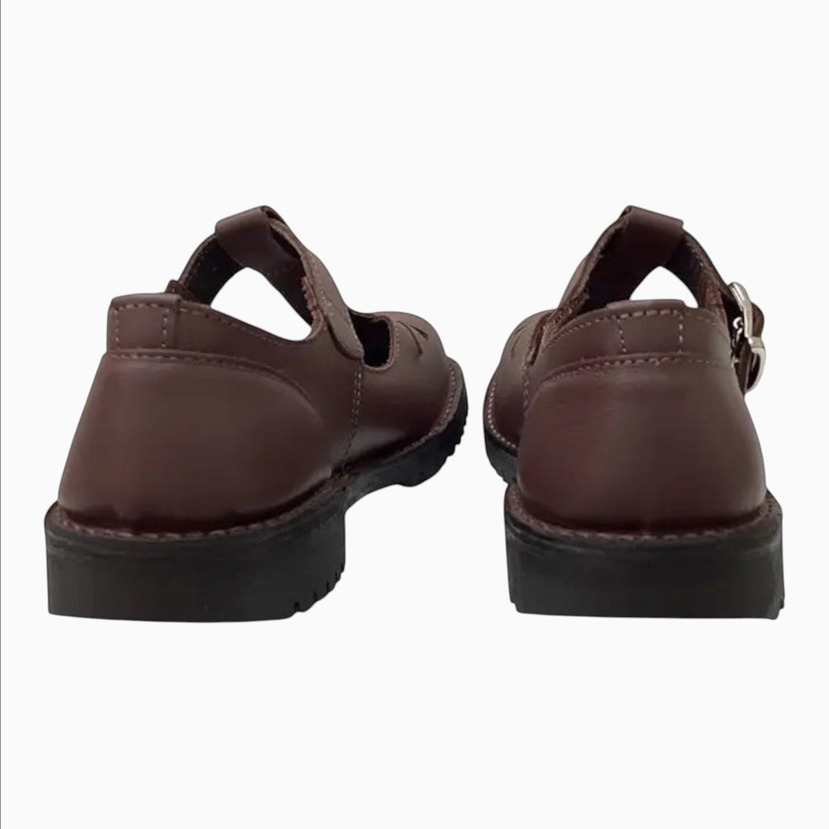 The Shoe Shop McKinlays Kristen brown leather T-bar school shoes showing the supportive heel counter and durable sole
