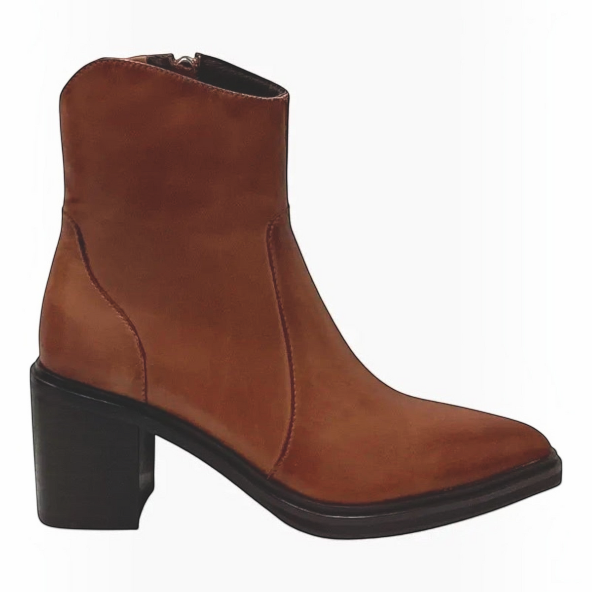 The Shoe Shop Janice brown leather Western-inspired ankle boots with a pointed toe and 70mm block heel