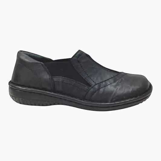 The Shoe Shop Cabello 761-27 black leather slip-on shoe with elastic gussets and a comfortable flexible sole.