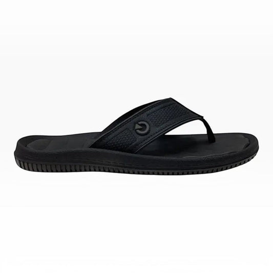 The Shoe Shop Cartago Fiji black thong sandal with textured strap and cushioned footbed for everyday comfort
