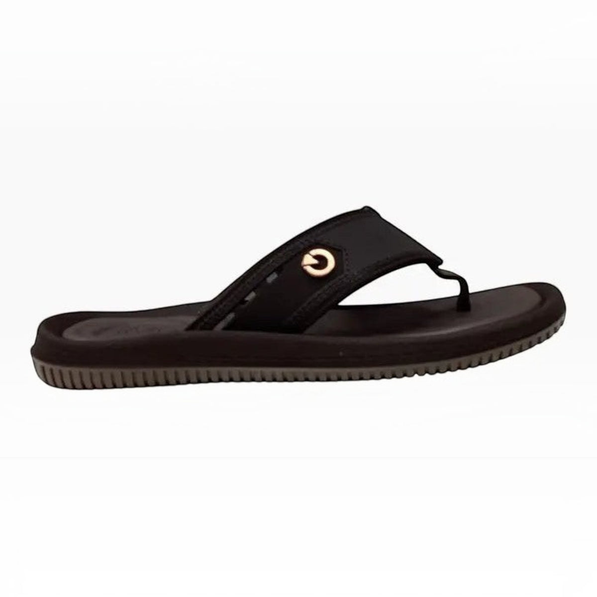 The Shoe Shop Cartago Fiji Jandal in black with a cushioned footbed and textured strap featuring a gold logo detail.