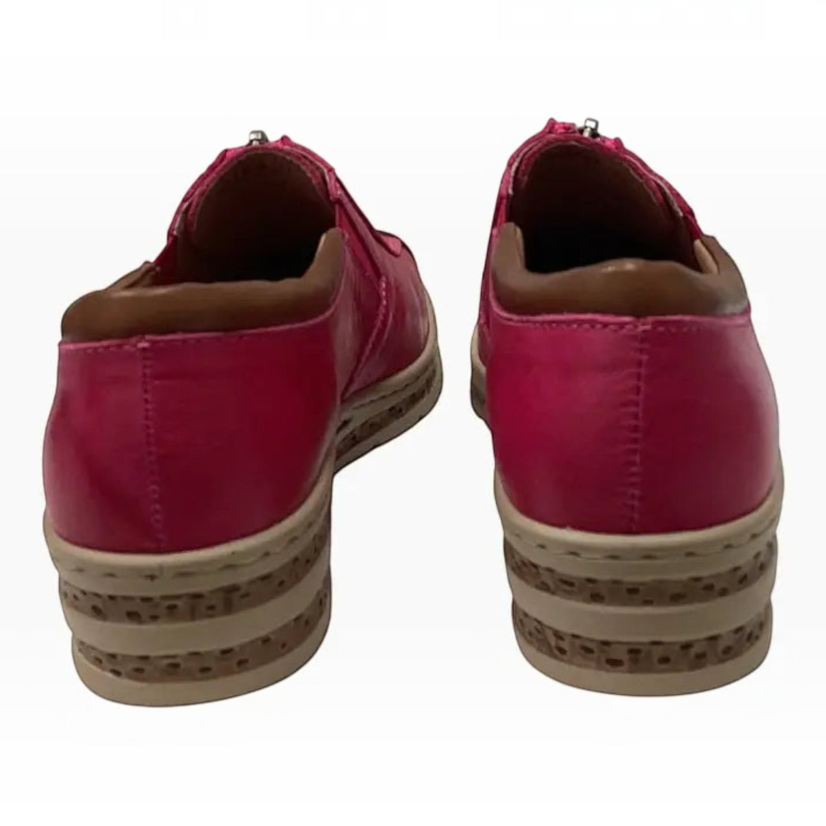The Shoe Shop Cassini Mika pink leather shoes with a low platform heel and brown leather collar detail